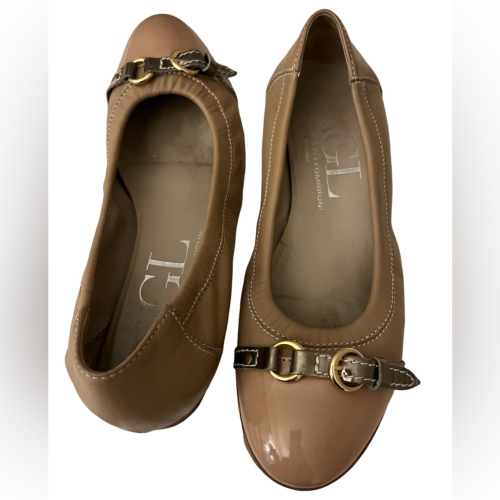 AGL Antonio Giusti Leombruni Tan with Buckle Leather Ballet Flats *
